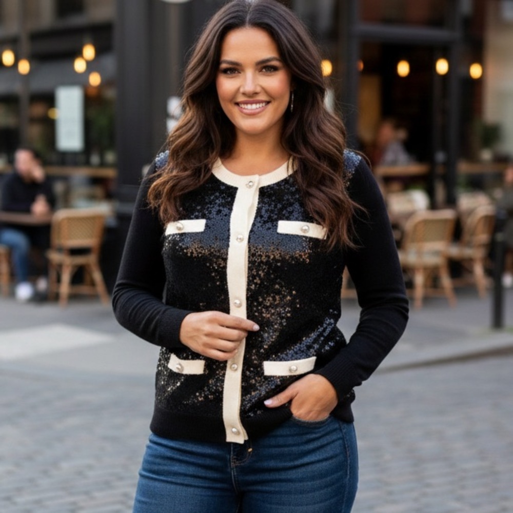 Talbots Black and White Sequin Cardigan